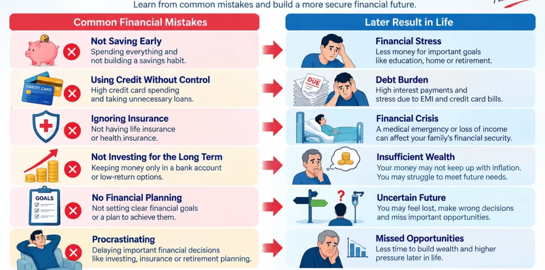 financial mistake and later result in life describle infograph