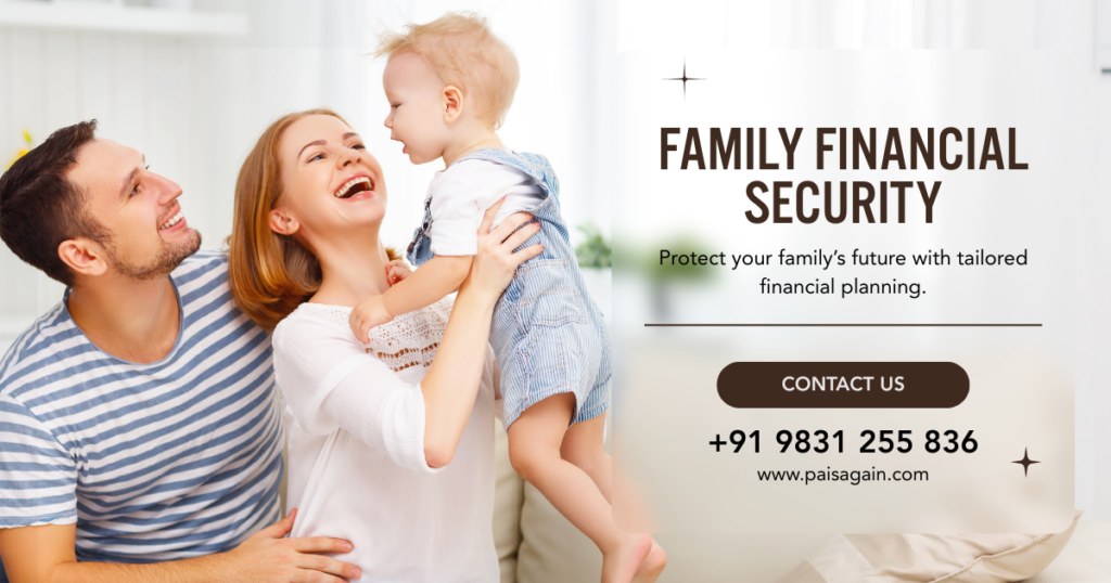 mother hold children suported by father shows total economic protection